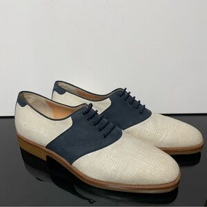 Salvatore Ferragamo Vintage Navy and Cream Saddleback Oxford Shoes Men’s 9 D